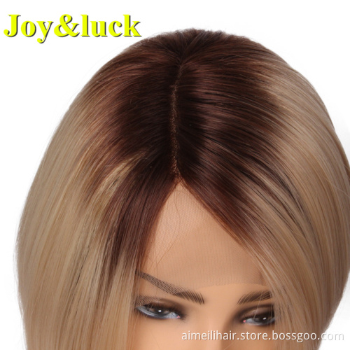 Wholesale Price Wigs For Women High Quality Natural Short Straight Bob Wig Brown Ombre Blonde Lace Front Synthetic Ladies Hair